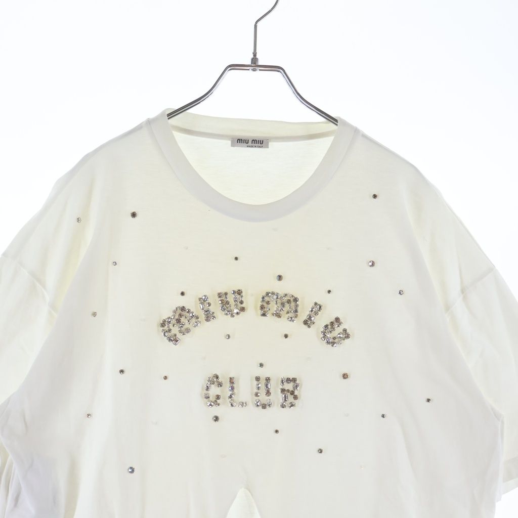 Miu Miu Rhinestone Decoration Cropped T-Shirt White — view 3