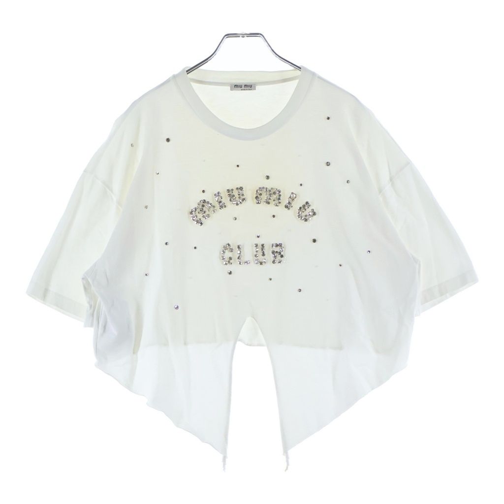 Miu Miu Rhinestone Decoration Cropped T-Shirt White