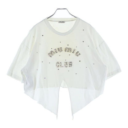 Miu Miu Rhinestone Decoration Cropped T-Shirt White