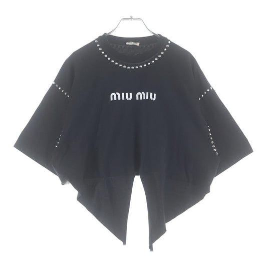 Miu Miu Studded Embellished Cropped T-Shirt Black