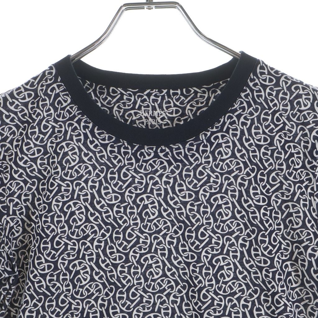 Hermes Naoussa Chaine D'ancre Allover Print Short Sleeve T-Shirt Navy — view 3