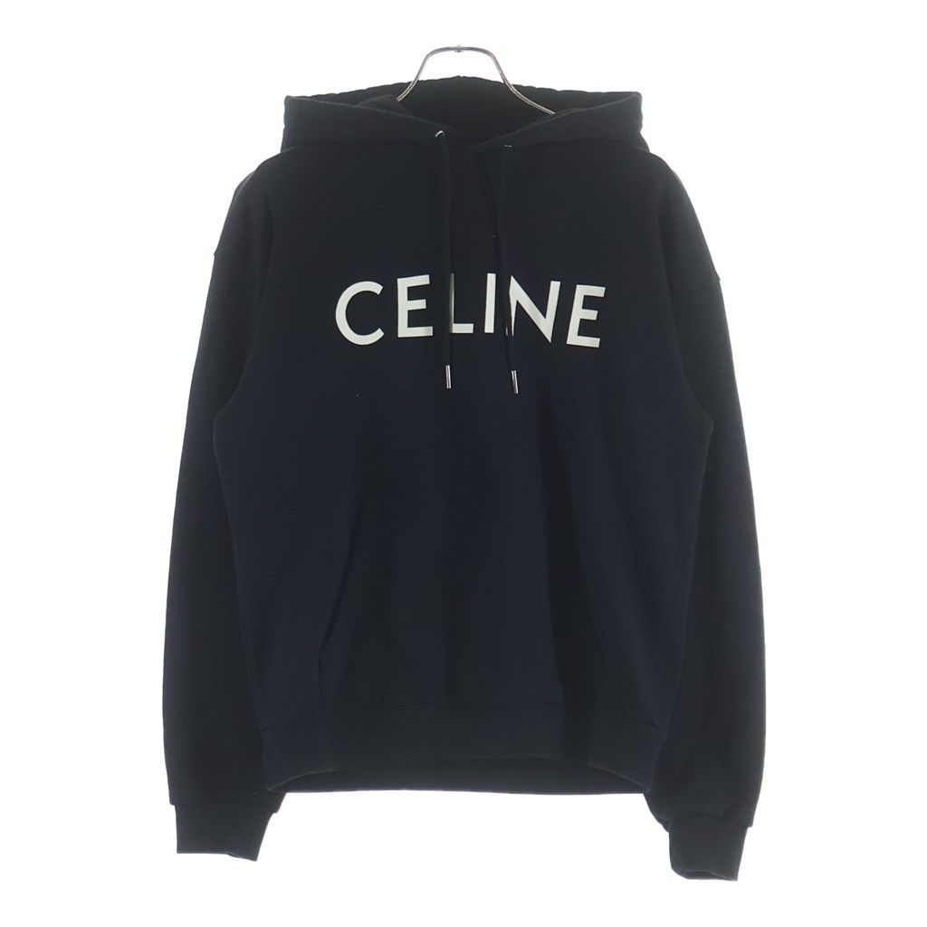 Celine Logo Print Hoodie Louis Sweatshirt Black Cotton XS