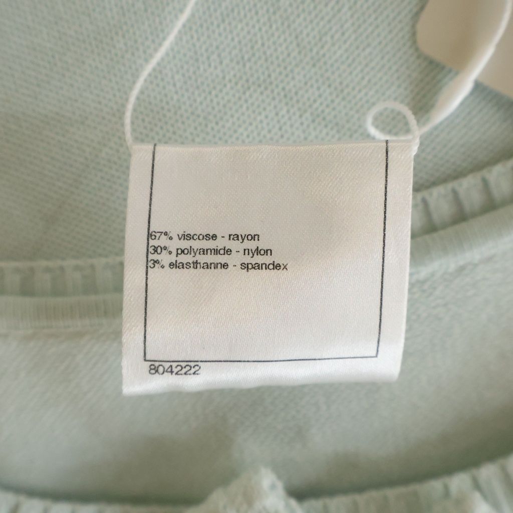 Chanel Versailles Ribbon Decoration Rayon Knit Sleeveless Top Light Blue Sweater — view 7