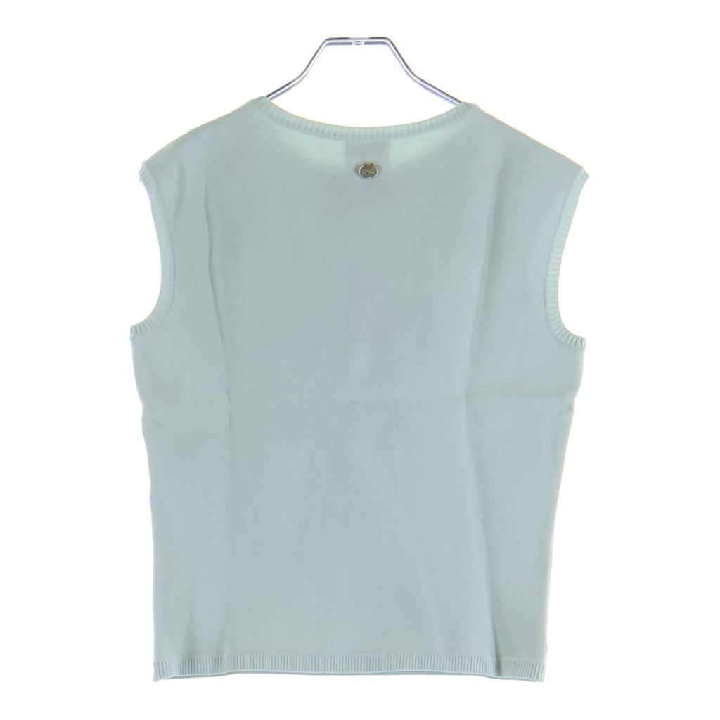 Chanel Versailles Ribbon Decoration Rayon Knit Sleeveless Top Light Blue Sweater — view 2