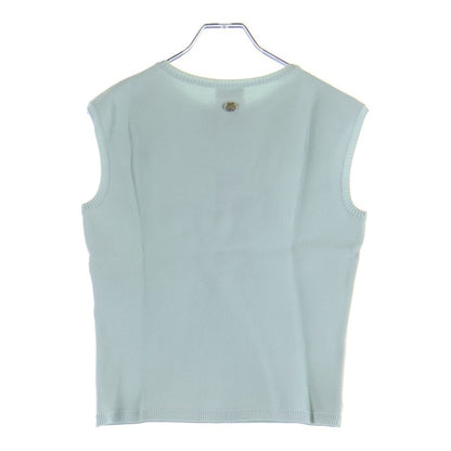 Chanel Versailles Ribbon Decoration Rayon Knit Sleeveless Top Light Blue Sweater — view 2