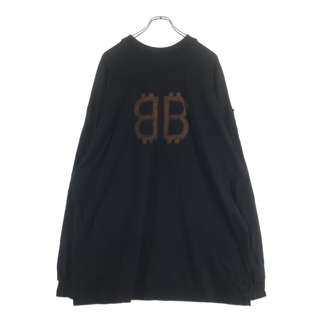 Balenciaga Gray Long Sleeve T-Shirt Long Logo Black — view 2