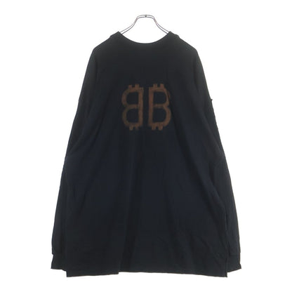 Balenciaga Gray Long Sleeve T-Shirt Long Logo Black — view 2