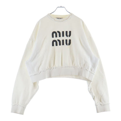 Miu Miu Cropped Sweatshirt Distressed Crew Neck White