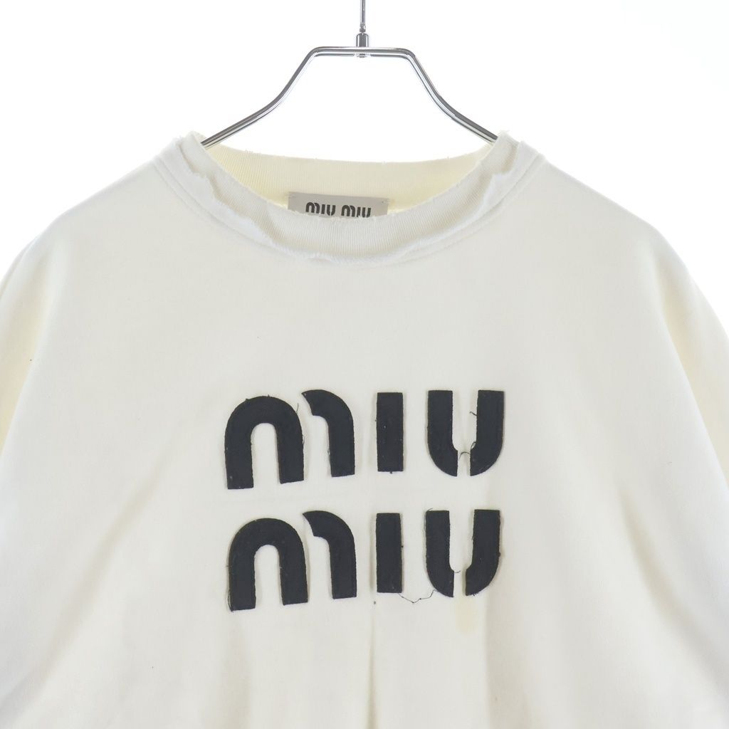 Miu Miu Cropped Sweatshirt Distressed Crew Neck White — view 3