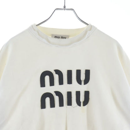 Miu Miu Cropped Sweatshirt Distressed Crew Neck White — view 3