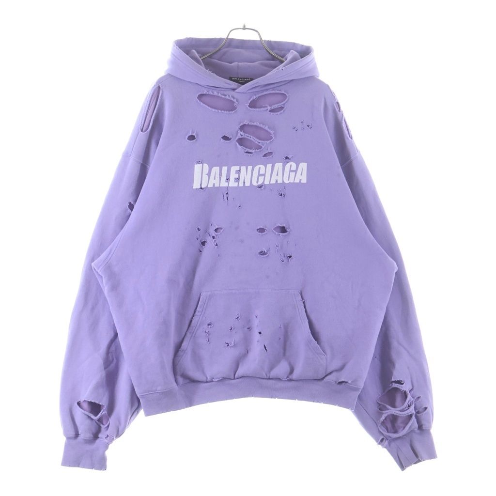 Balenciaga Caps Destroyed Hoodie Pullover Purple