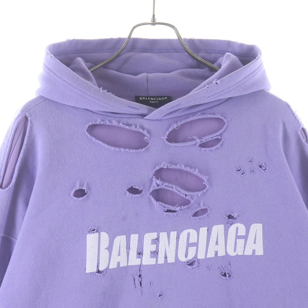 Balenciaga Caps Destroyed Hoodie Pullover Purple — view 3