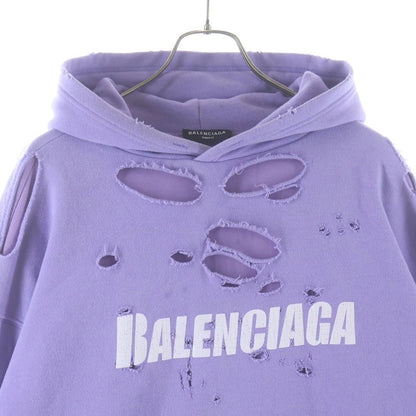 Balenciaga Caps Destroyed Hoodie Pullover Purple — view 3