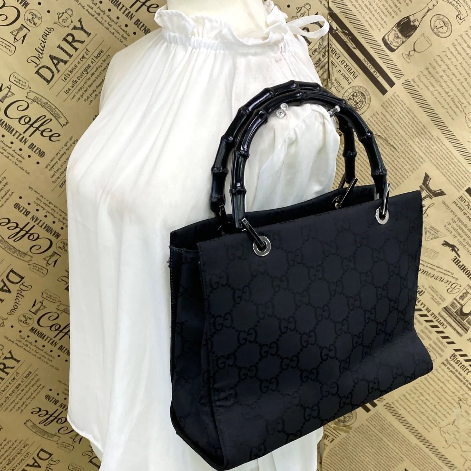 Gucci Handbag Bamboo Tote Nylon Black Travel — view 3