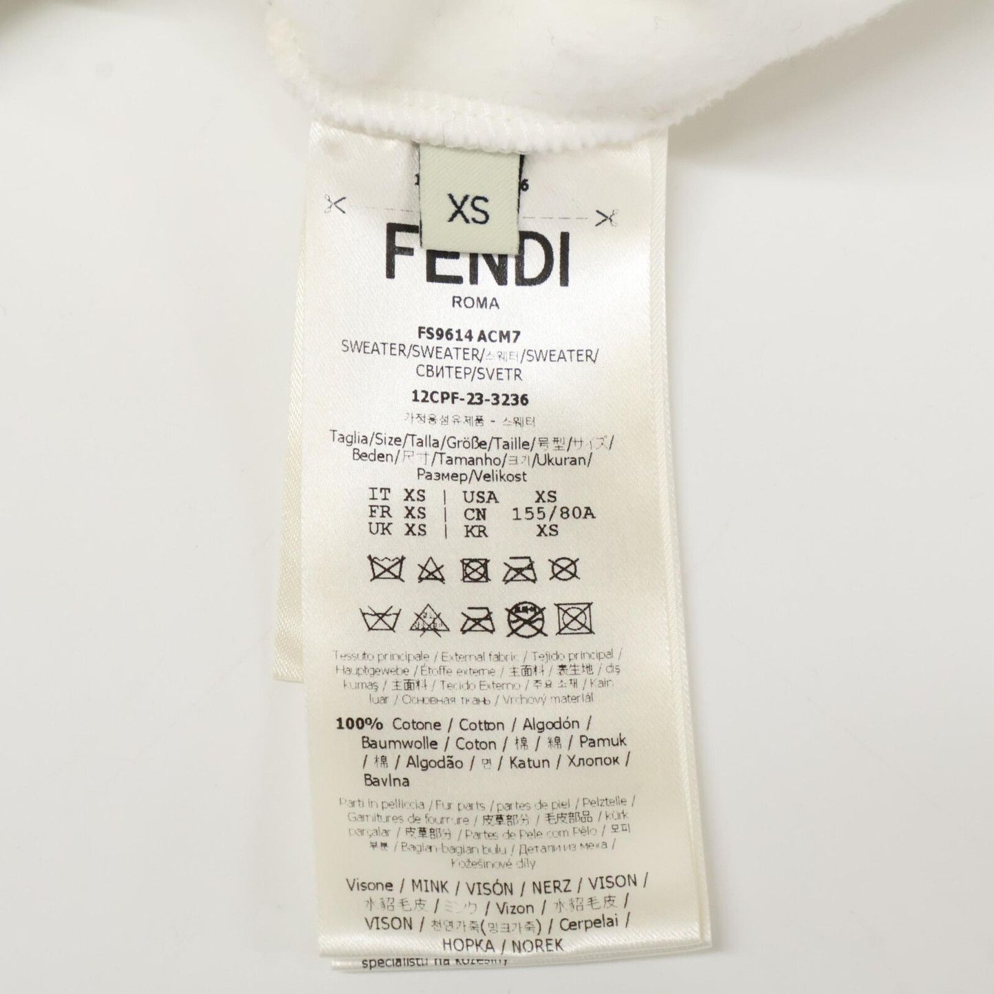 Fendi White Logo Fur Back Zip Sweatshirt XS — view 4