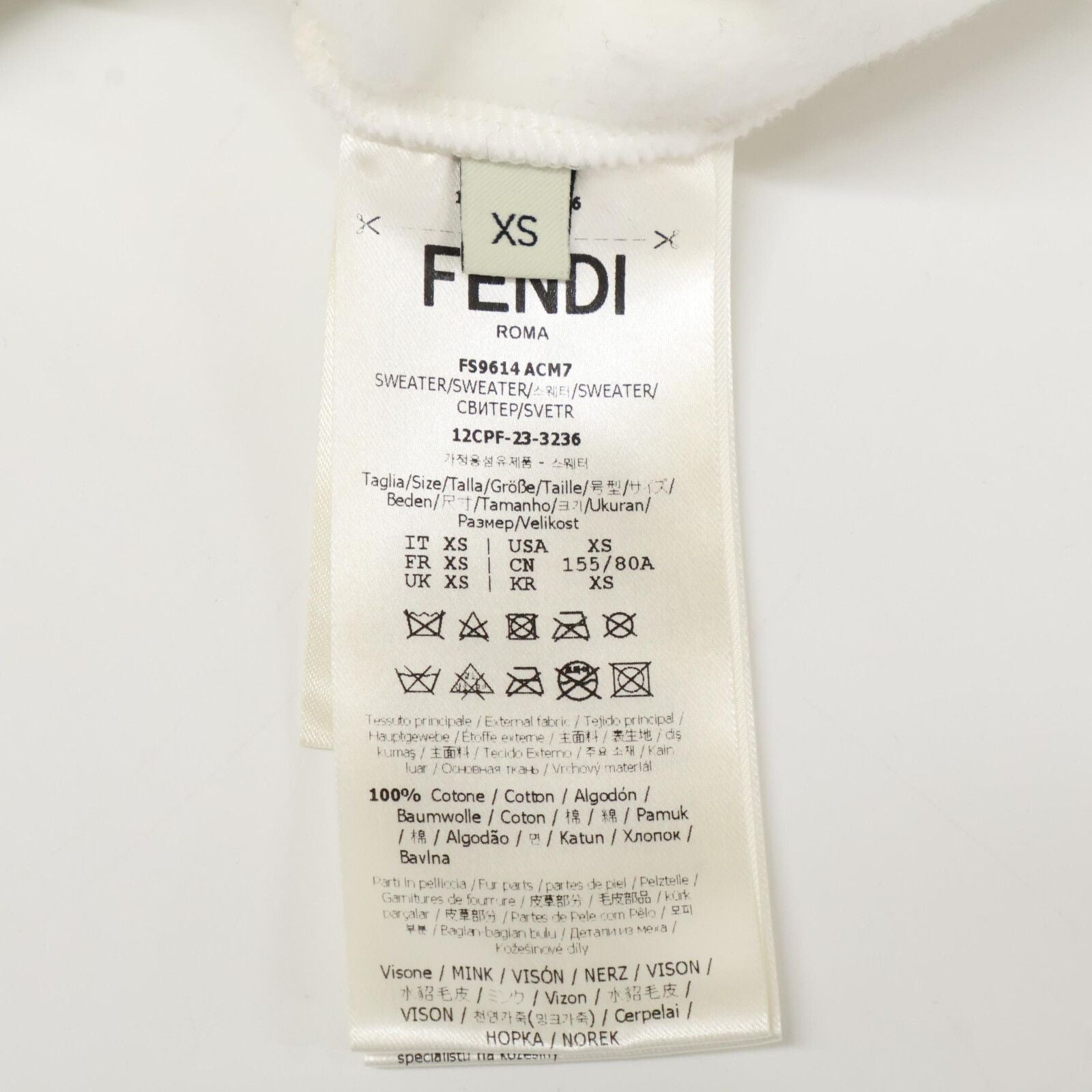 Fendi White Logo Fur Back Zip Sweatshirt XS — view 4