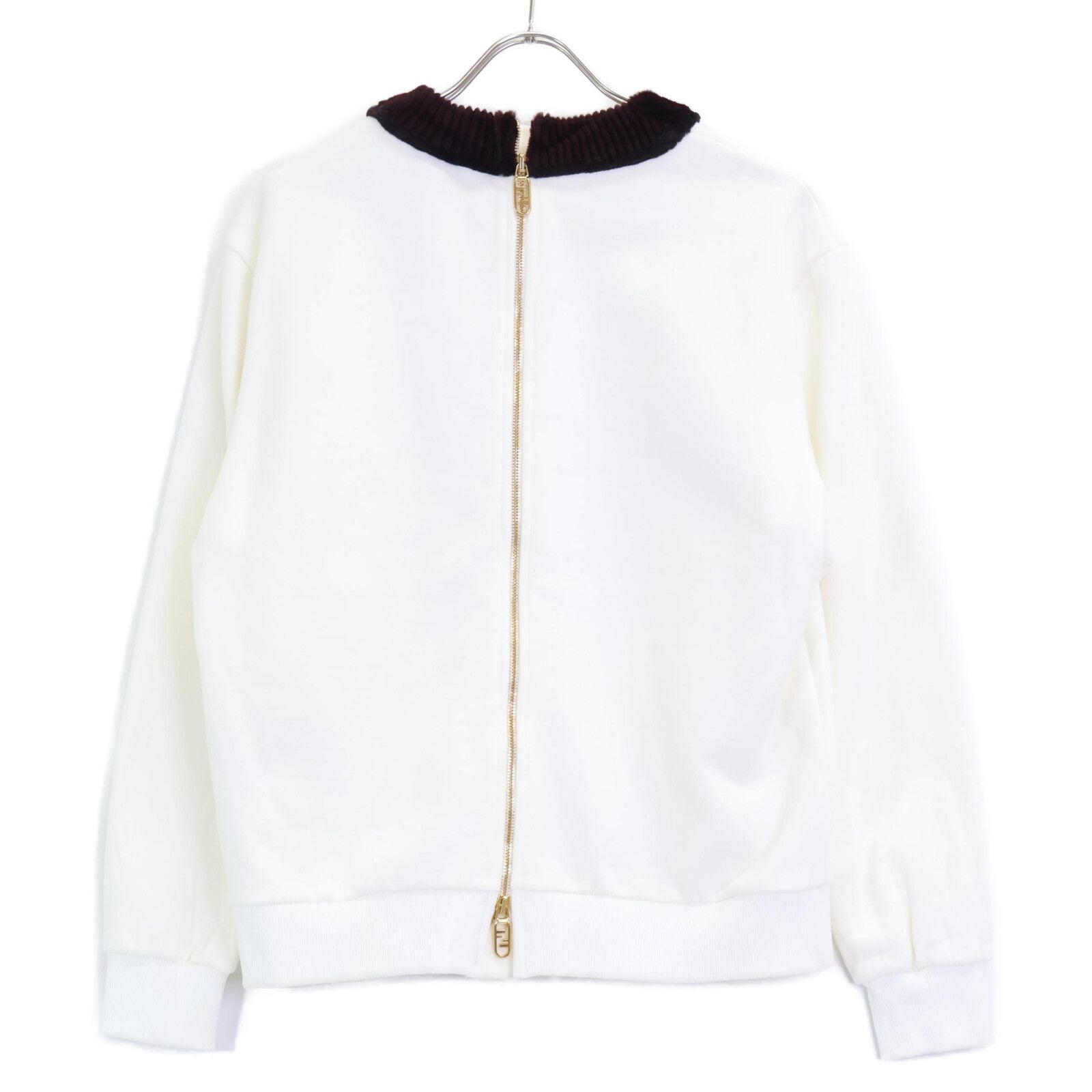 Fendi White Logo Fur Back Zip Sweatshirt XS — view 2
