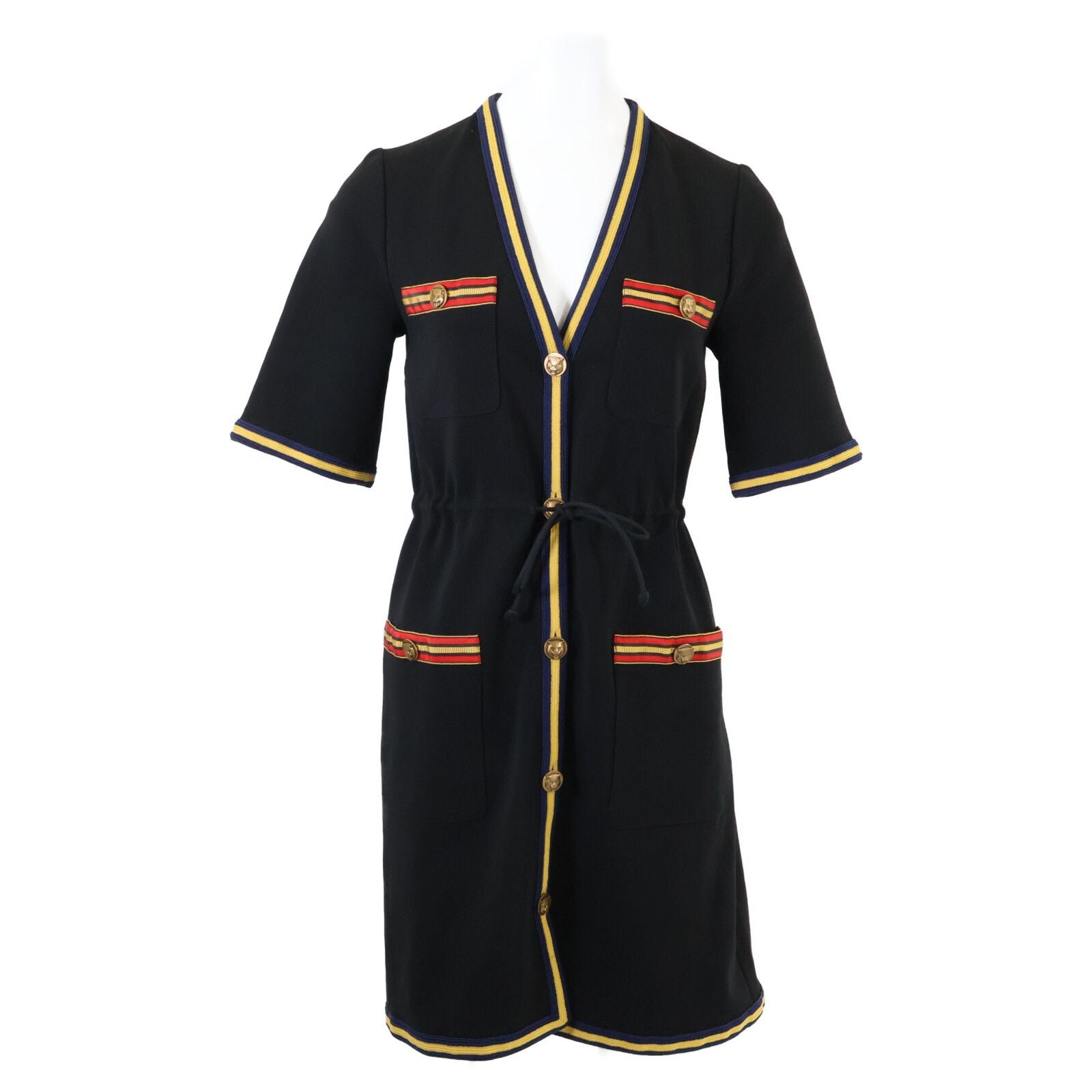 Gucci Black Rayon Blend Tiger Button Short Sleeve Shirt Dress XS