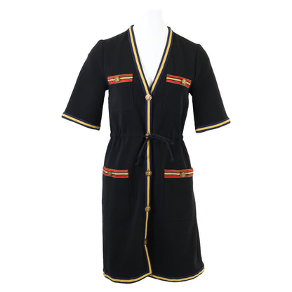 Gucci Black Rayon Blend Tiger Button Short Sleeve Shirt Dress XS