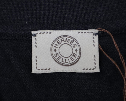 Hermes Charcoal Gray Cotton 100 Series Button Short Sleeve Polo — view 4