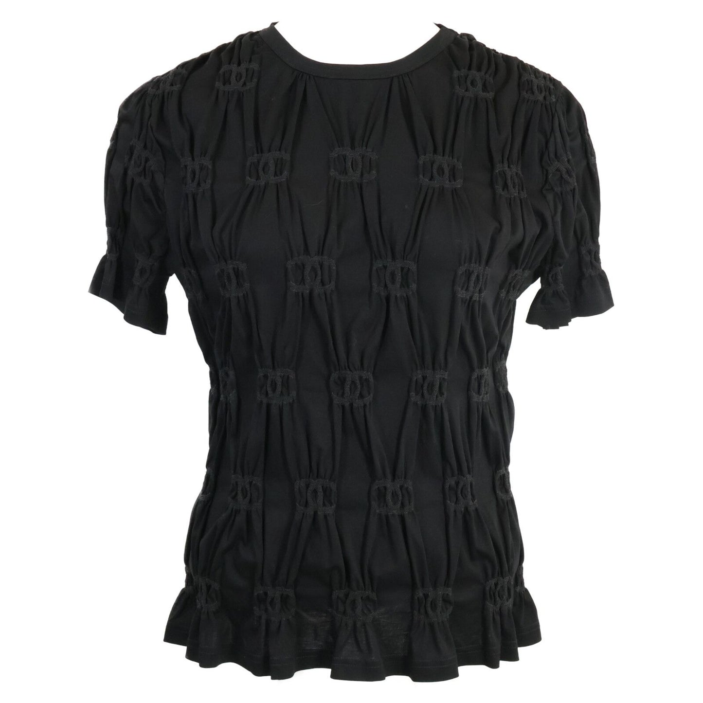 Chanel Cruise CC Logo Shirred Short Sleeve Top XS