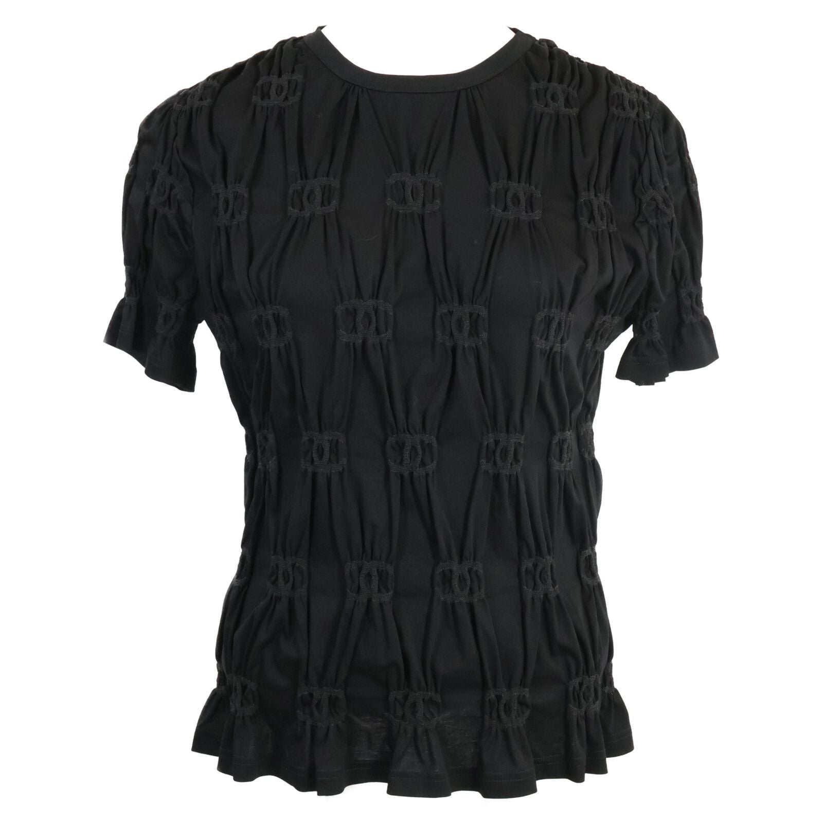 Chanel Cruise CC Logo Shirred Short Sleeve Top XS