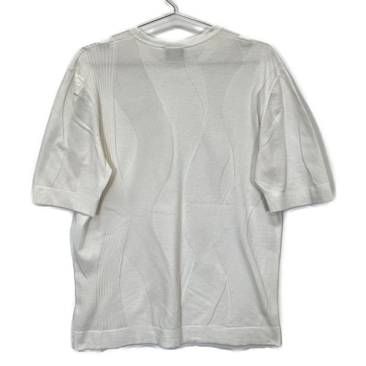 Hermes White Wave Embossed Half Sleeve Pullover Knit Sweater