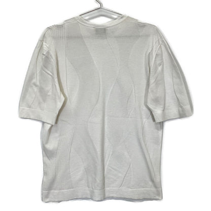 Hermes White Wave Embossed Half Sleeve Pullover Knit Sweater