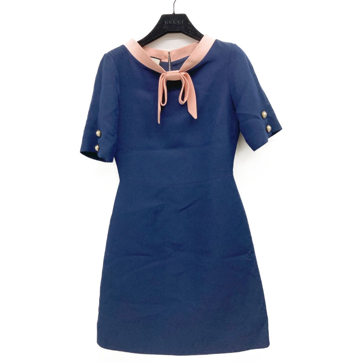 Gucci Navy Pink Ribbon Tie Dress 36