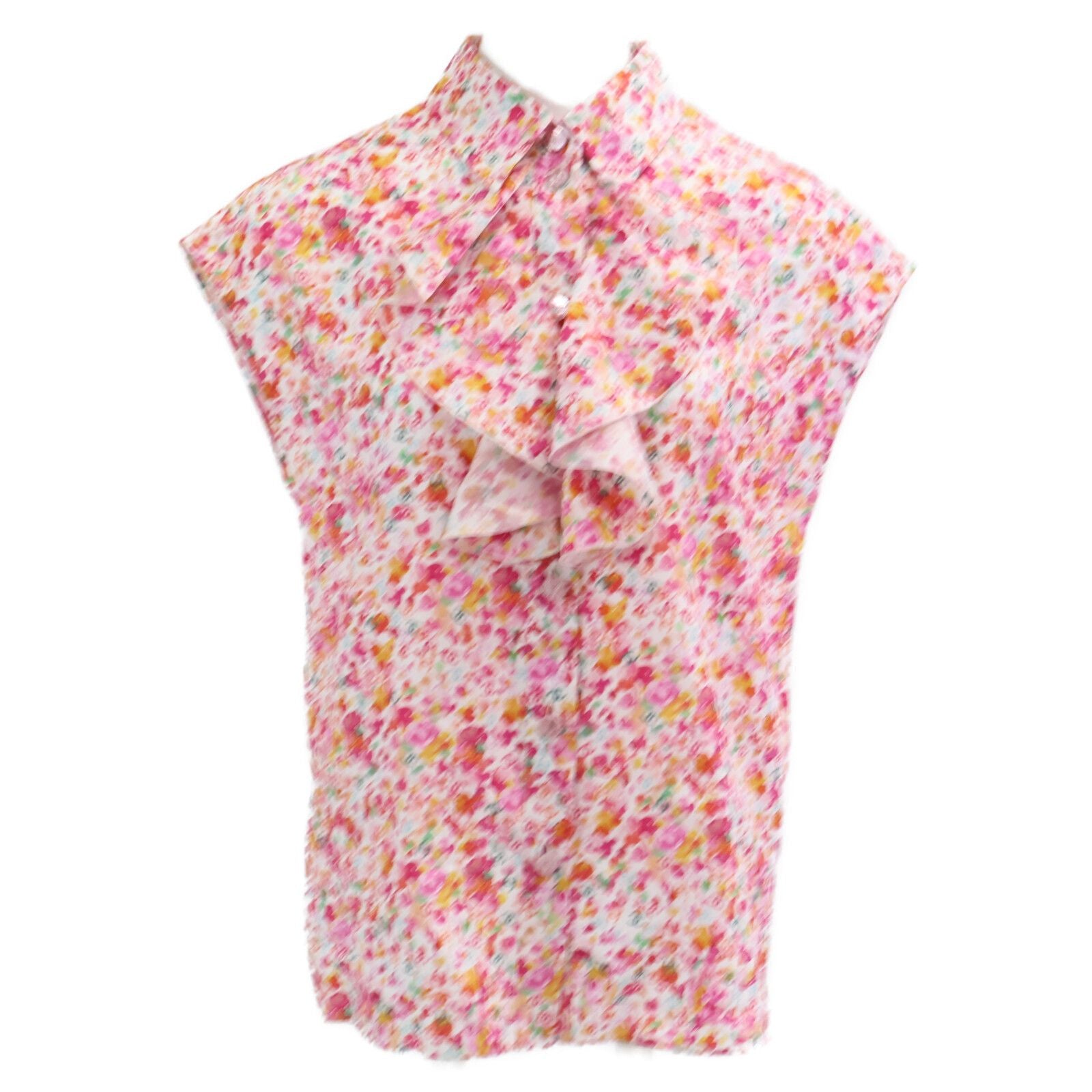 Chanel Ccx Flower All Over Pattern Cotton Silk Sleeveless Blouse 34