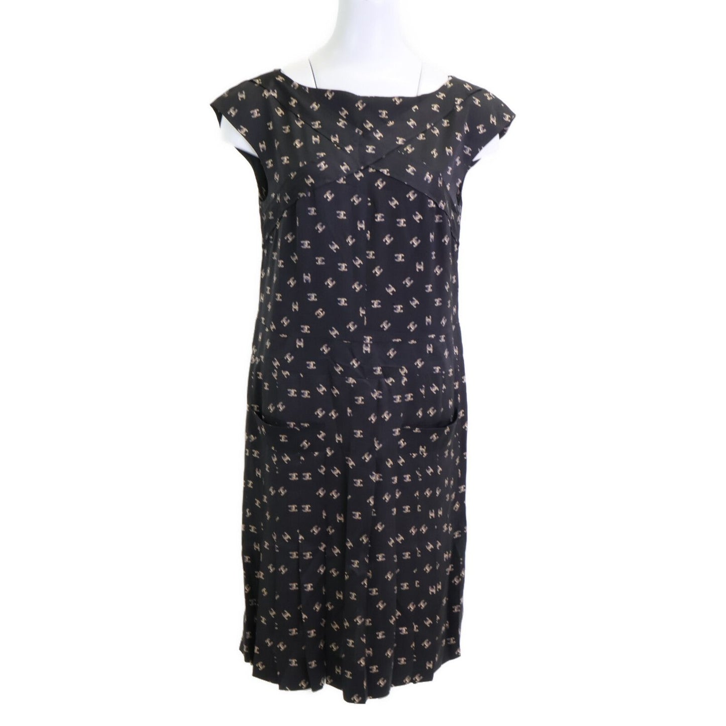 Chanel CC Logo Allover Silk 100% Sleeveless 38 Dress