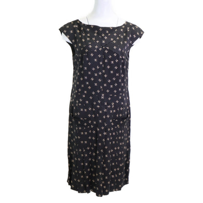 Chanel CC Logo Allover Silk 100% Sleeveless 38 Dress