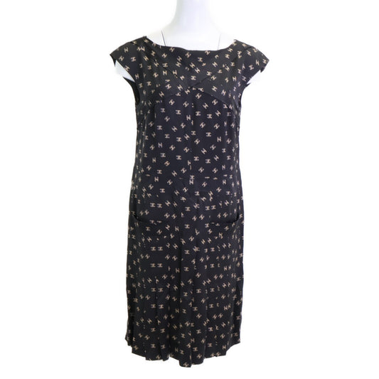 Chanel CC Logo Allover Silk 100% Sleeveless 38 Dress