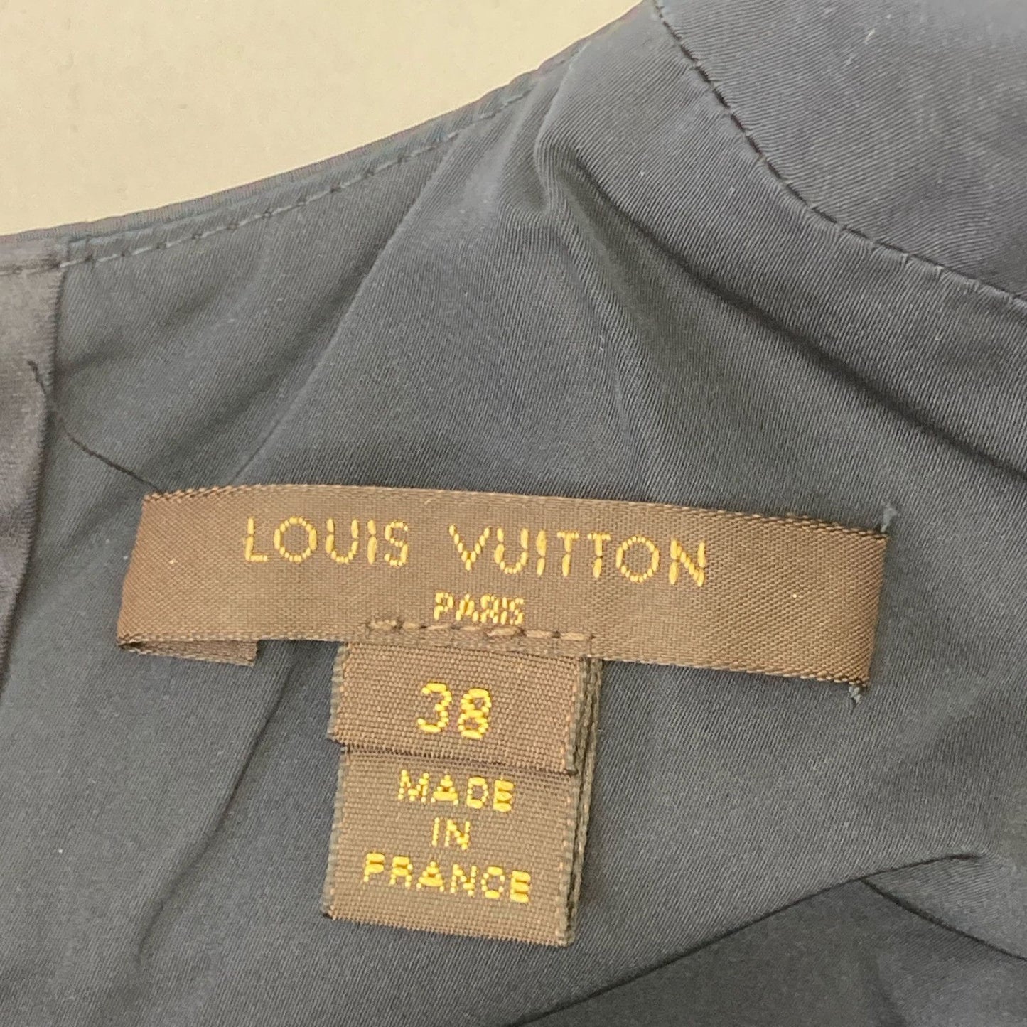 Louis Vuitton Navy Polyester Silk Back Button Nosleeve Ruffle Dress 38 — view 3
