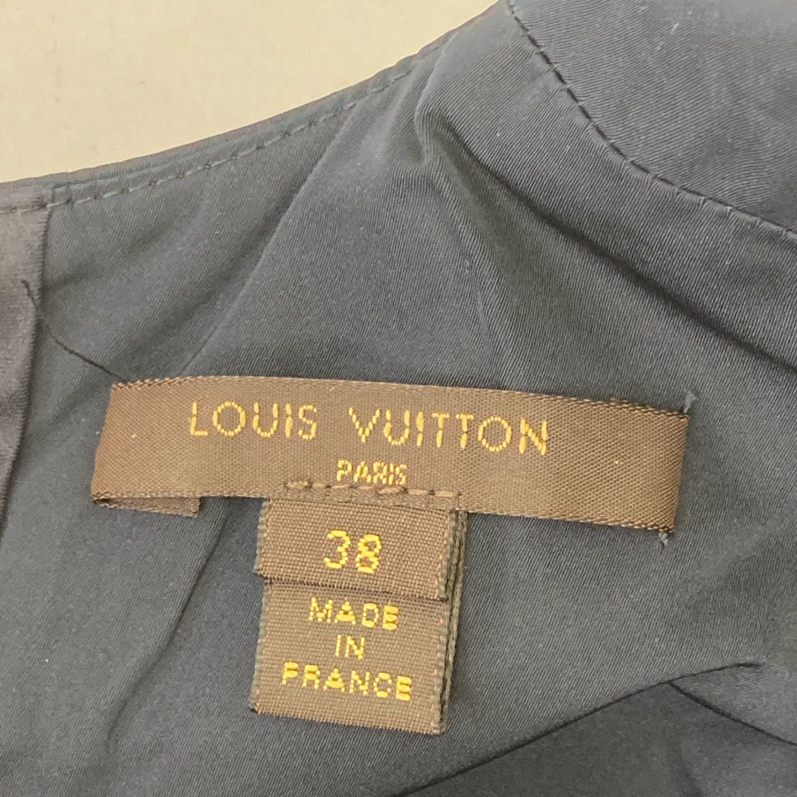 Louis Vuitton Navy Polyester Silk Back Button Nosleeve Ruffle Dress 38 — view 3