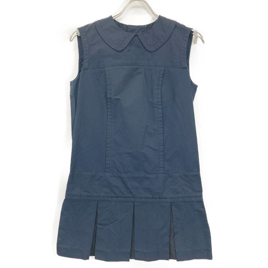 Louis Vuitton Navy Polyester Silk Back Button Nosleeve Ruffle Dress 38