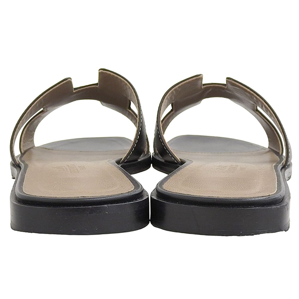 Hermes Oran Flat Sandals Shoes Black 36.5 — view 3