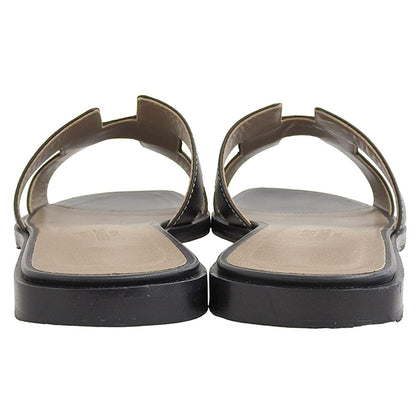 Hermes Oran Flat Sandals Shoes Black 36.5 — view 3
