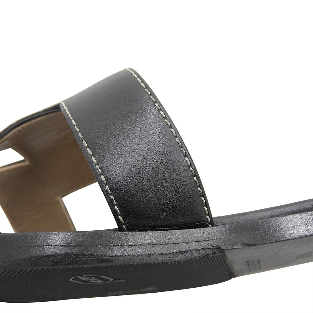 Hermes Oran Flat Sandals Shoes Black 36.5 — view 5