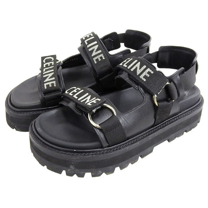 Celine Leather Fabric Sandals Bulky Shoes Black 38.5