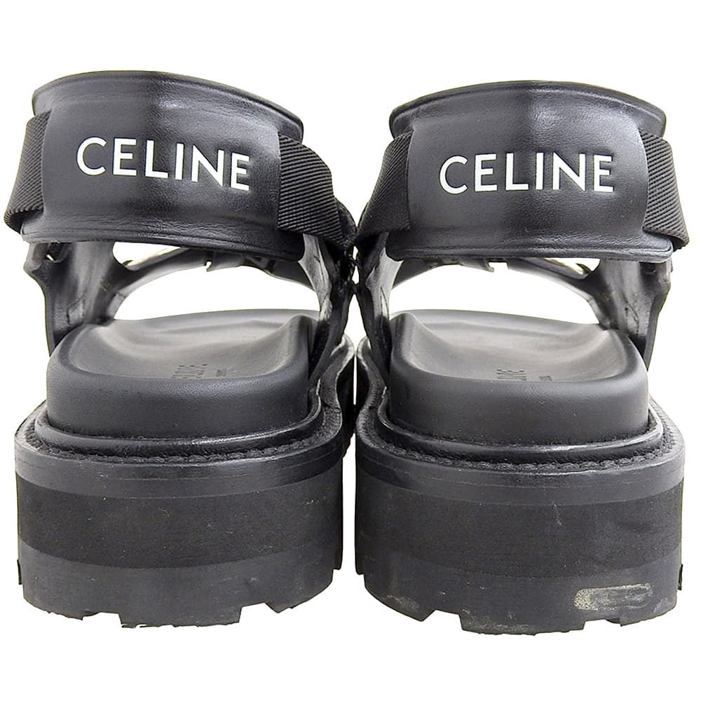 Celine Leather Fabric Sandals Bulky Shoes Black 38.5 — view 3