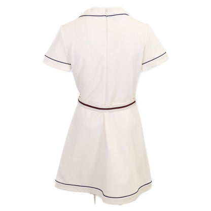 Gucci White Blue Trim Jersey Dress Gold Button Wrap — view 2