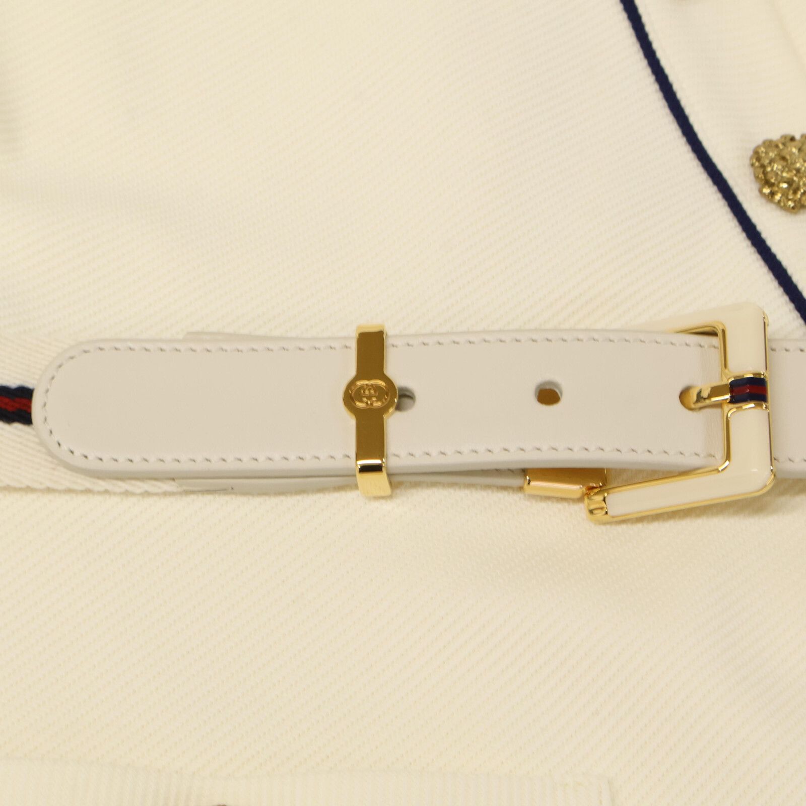 Gucci White Blue Trim Jersey Dress Gold Button Wrap — view 8