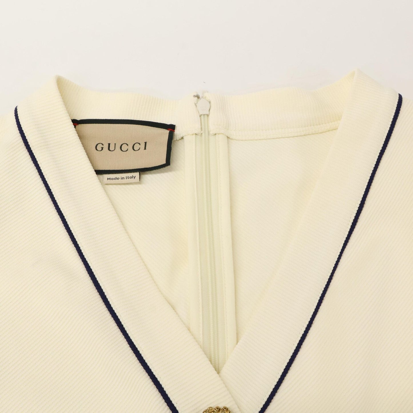 Gucci White Blue Trim Jersey Dress Gold Button Wrap — view 5