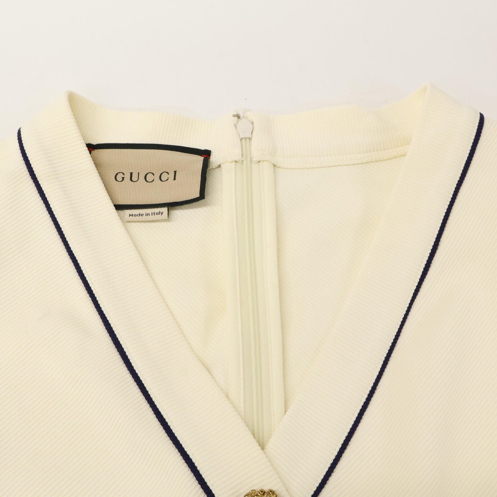 Gucci White Blue Trim Jersey Dress Gold Button Wrap — view 5