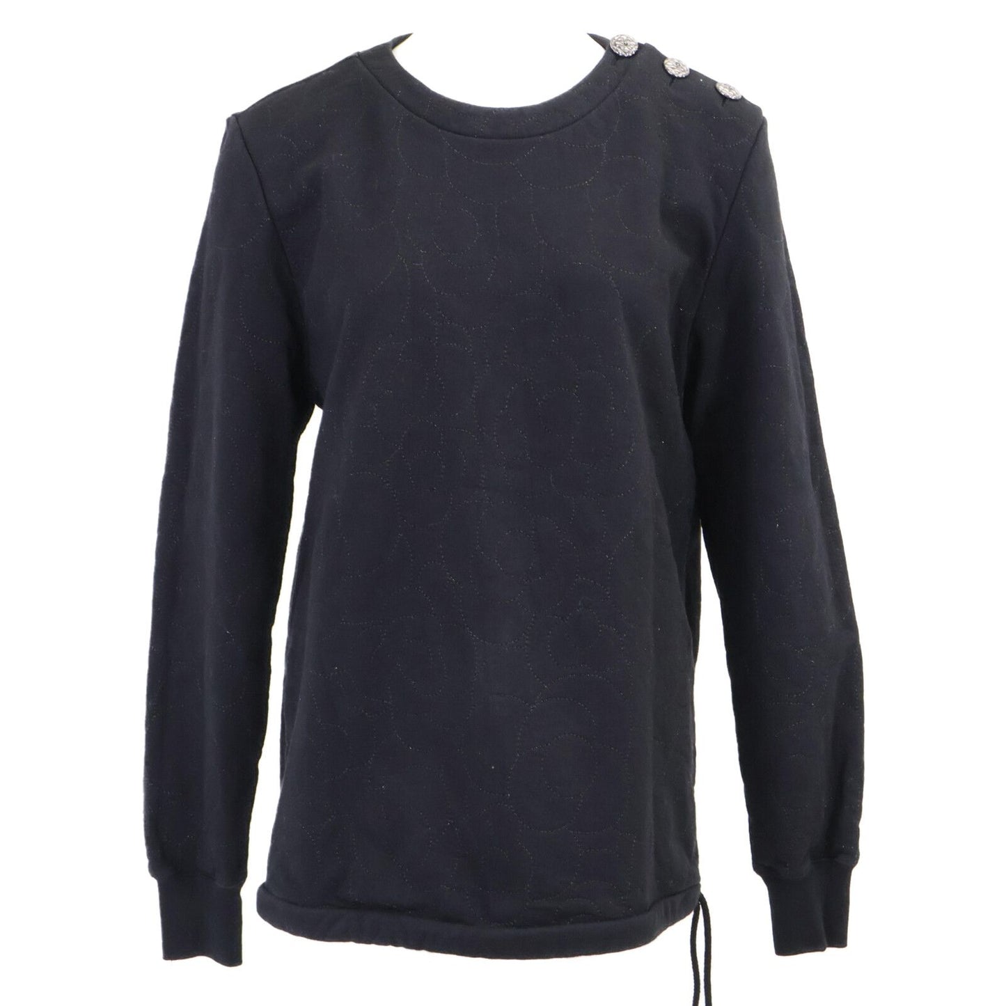 Chanel CC Logo Button Camellia Embroidery Sweatshirt Shirt 40