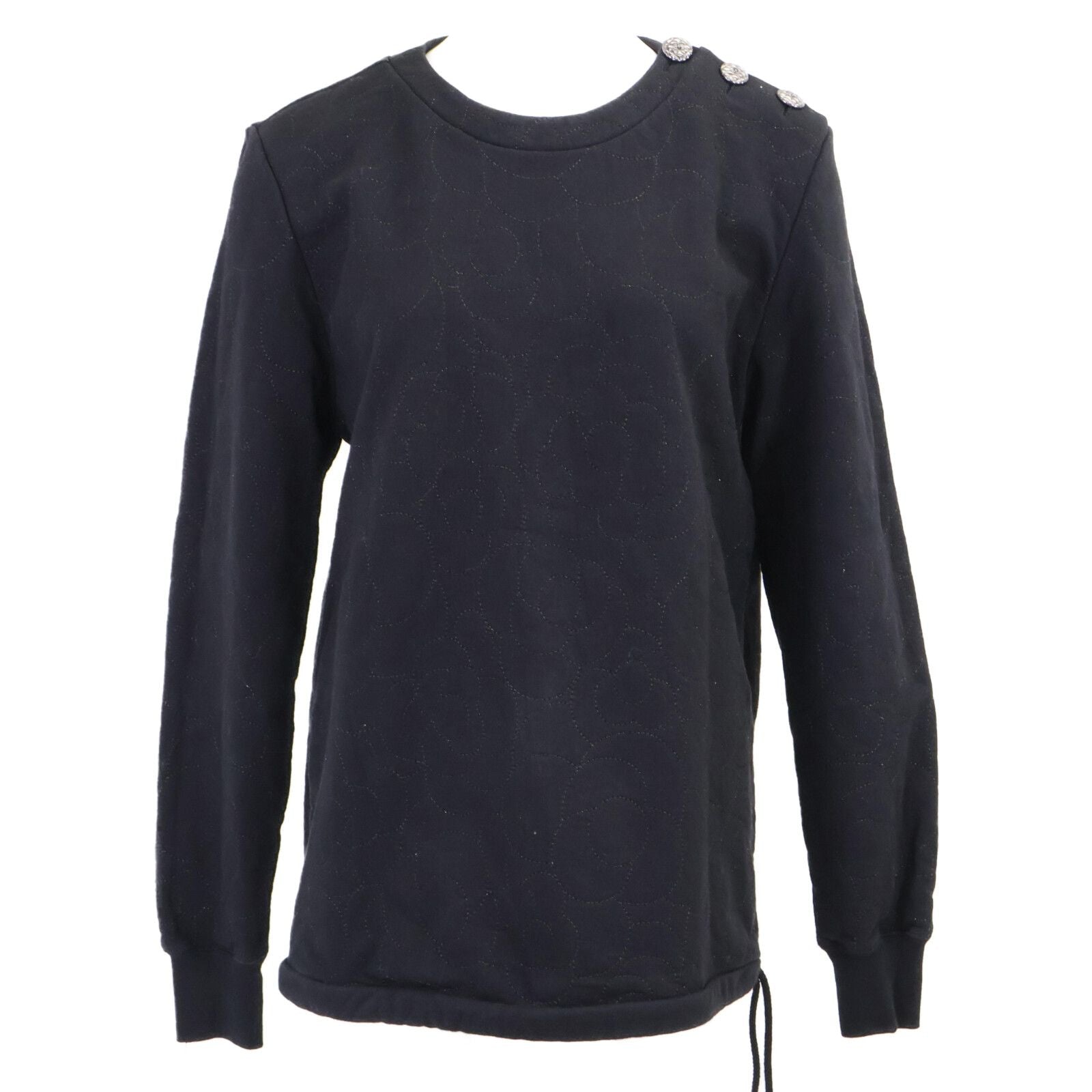 Chanel CC Logo Button Camellia Embroidery Sweatshirt Shirt 40