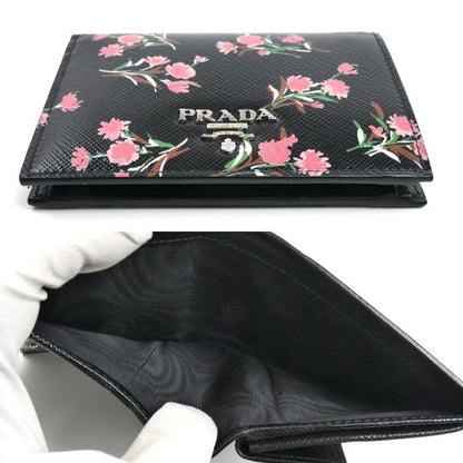 Prada Saffiano Flower Bouquet Bifold Wallet Black — view 4