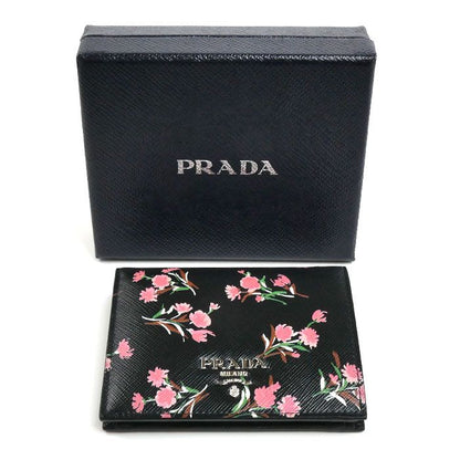 Prada Saffiano Flower Bouquet Bifold Wallet Black — view 7