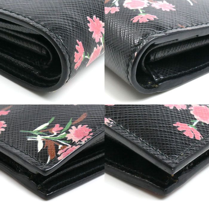 Prada Saffiano Flower Bouquet Bifold Wallet Black — view 6